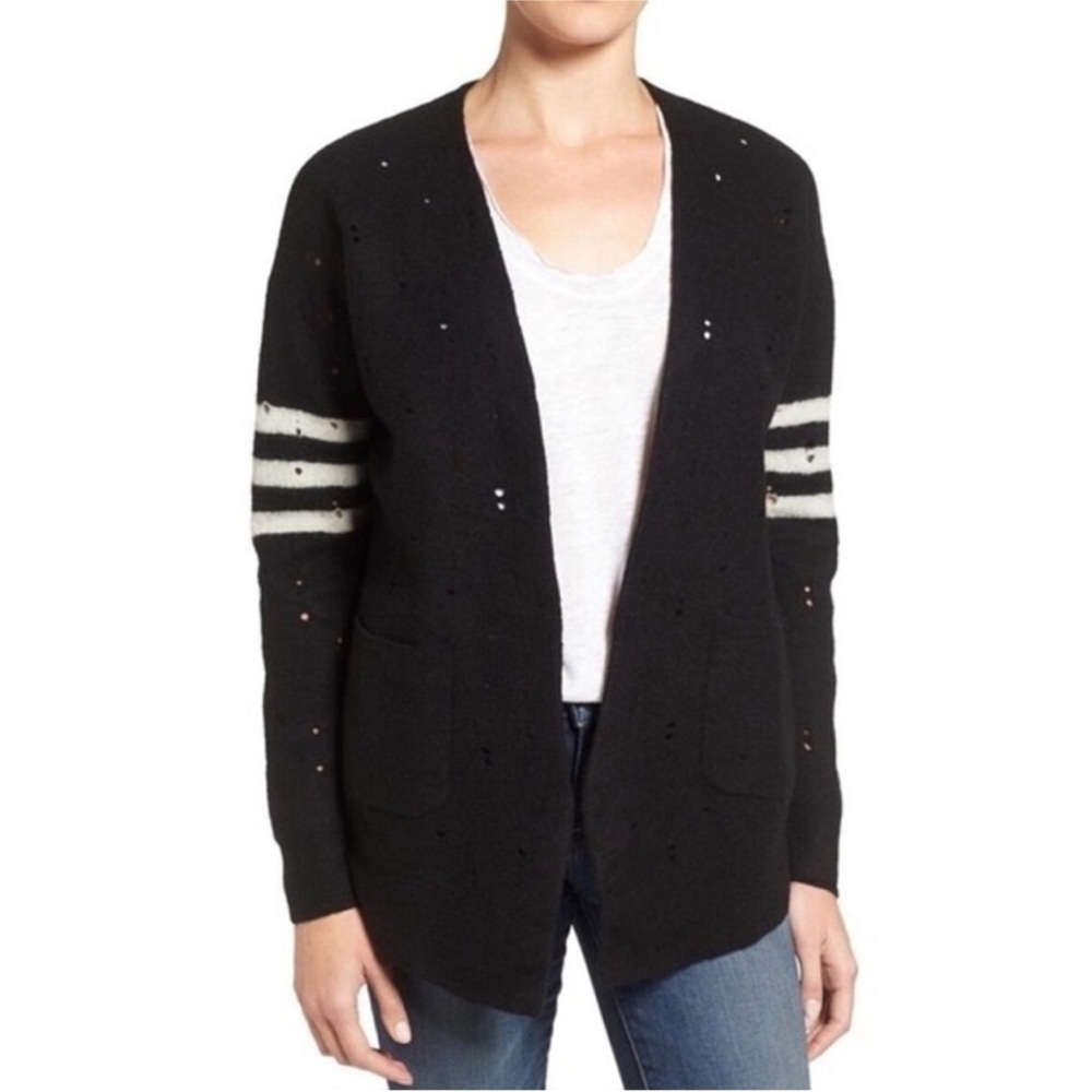 Current Elliott Wool Varsity Stripe Holey Cardigan